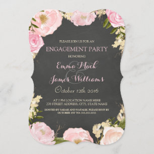 Convite para Festa de noivado Floral de Chalkboard