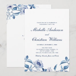 Convite para Festa de noivado Floral de Cor Azul