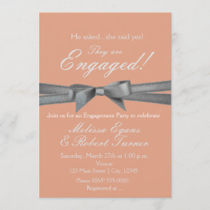 Convite para Festa de Noivado Peach & Silver Bow