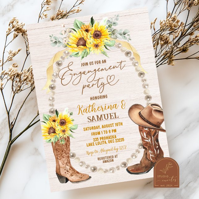 Convite para Festa de Noivado Pearl Sunflower Boot (Criador carregado)