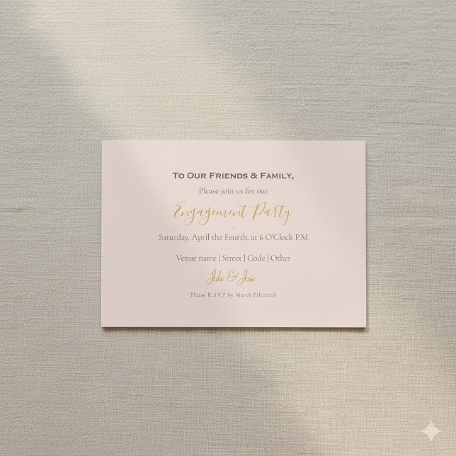 Convite para festa de noivado rosa com fotografia  (Modern photo pink and gold engagement party invitation card.)