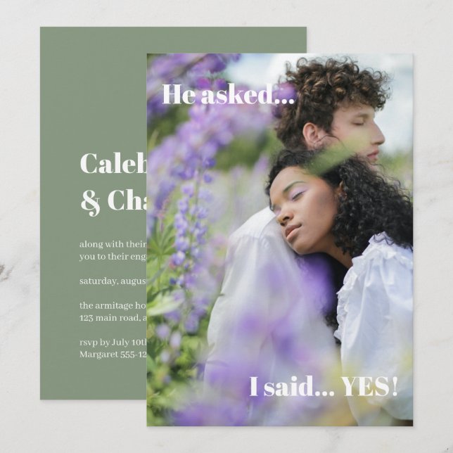 Convite para Festa de noivado Verde da Sua Fotogra (Frente/Verso)