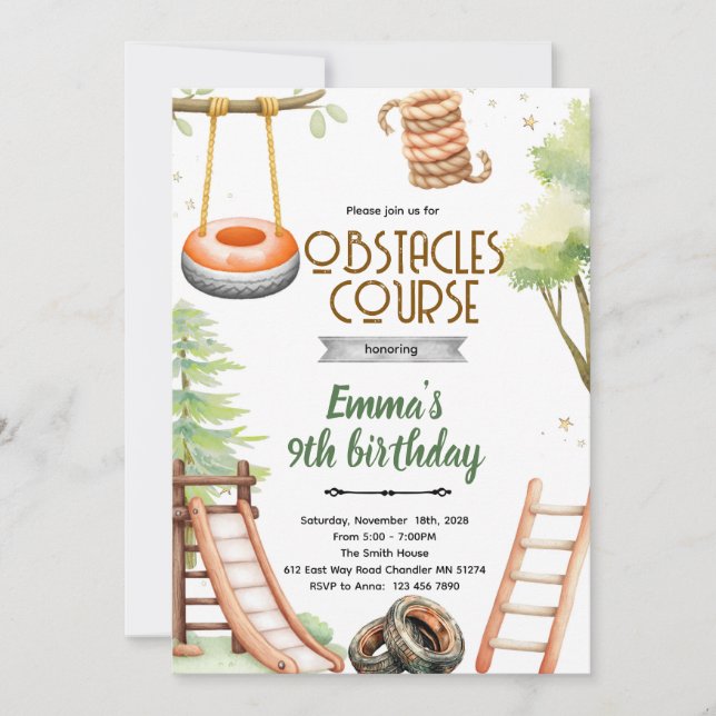 Convite para Festa de Obstáculos para Crianças (Frente)