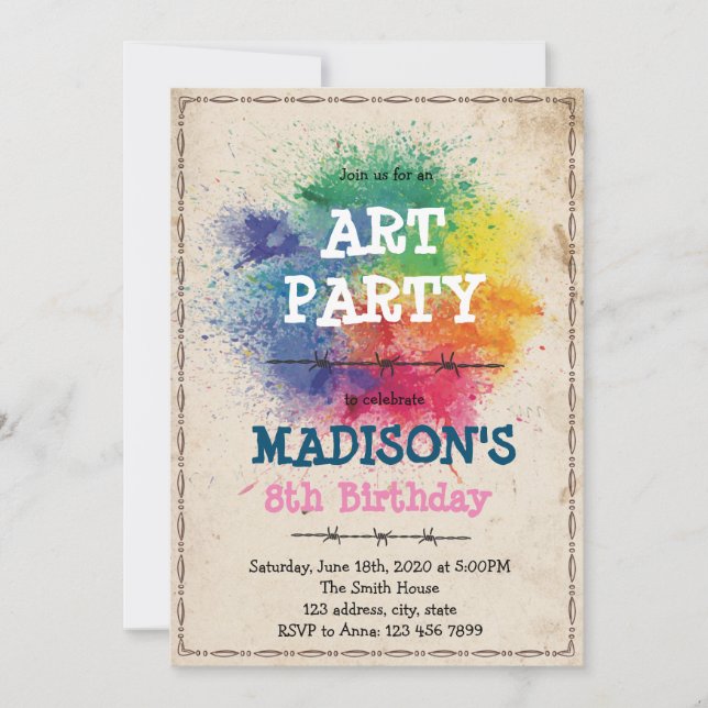 Convite para festa de paintball artístico (Frente)