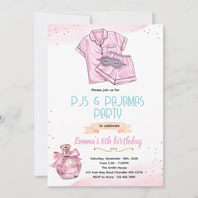 Convite para festa de perfume e pijamas (Frente)