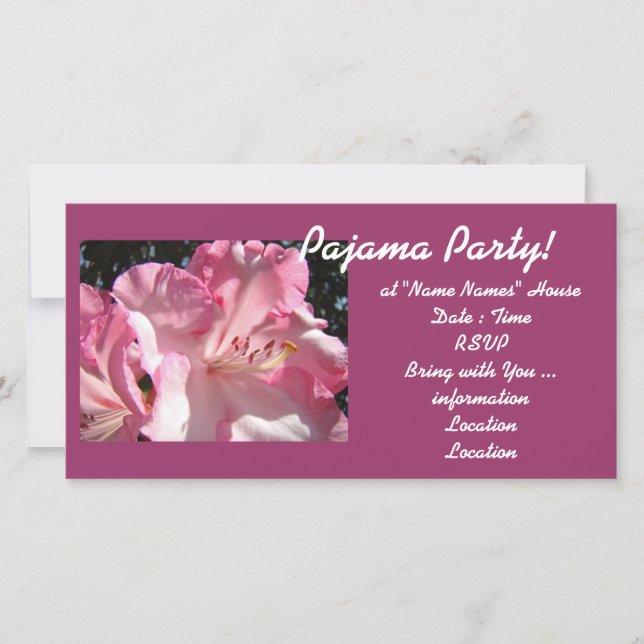 Convite para festa de pijama! cartões Rosa Rhodies (Frente)