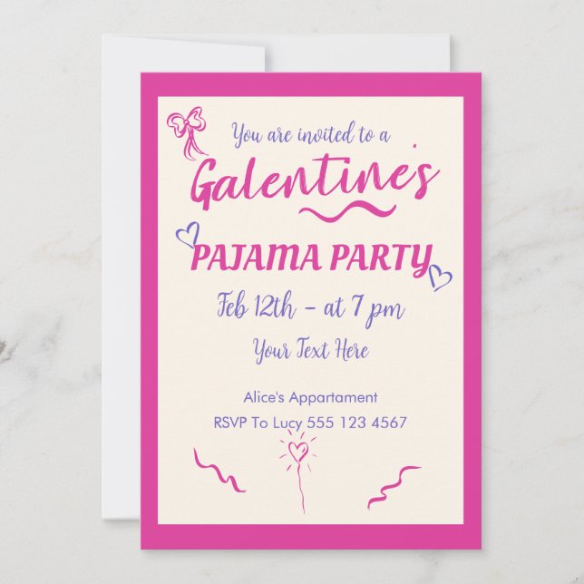 Convite para Festa de Pijamas das Meninas no Dia d (Frente)