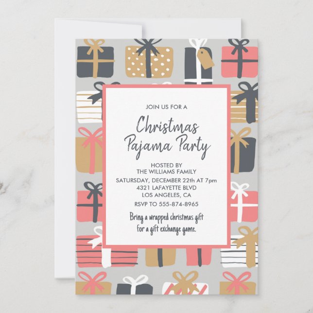 Convite para festa de pijamas de adultos Presentes (Frente)