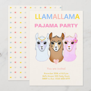 Convite para Festa de Pijamas de Llama