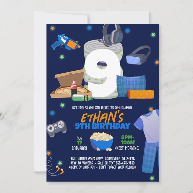 Convite para Festa de Pijamas de Meninos (Frente)