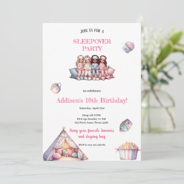 CONVITE PARA FESTA DE PIJAMAS FEMININOS (Em pé/Frente)
