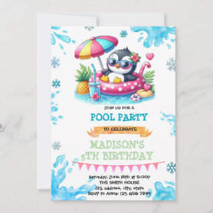 convite para festa de pinguim na piscina de invern