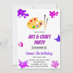 convite para festa de pintura de arte roxa