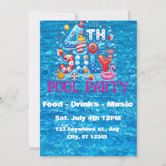 Convite para Festa de Piscina de 4 de Julho