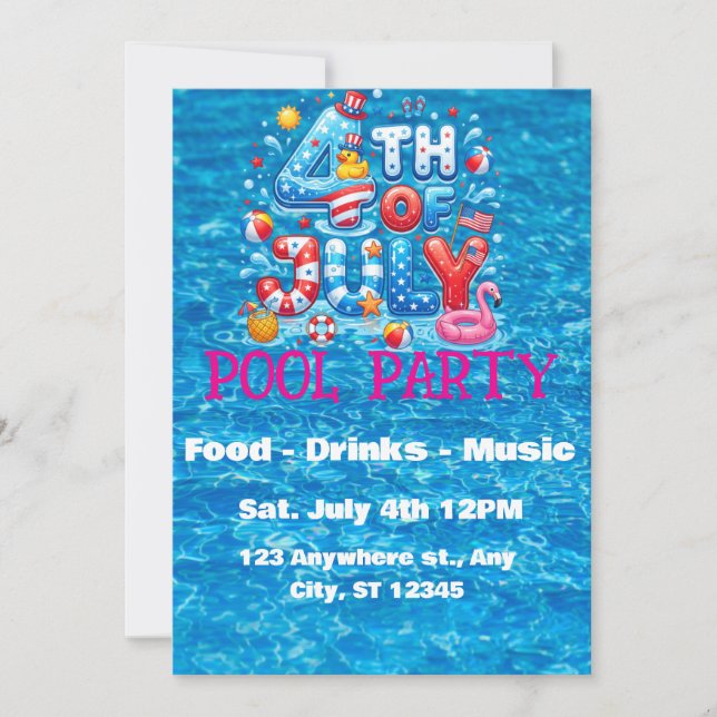 Convite para Festa de Piscina de 4 de Julho (Frente)