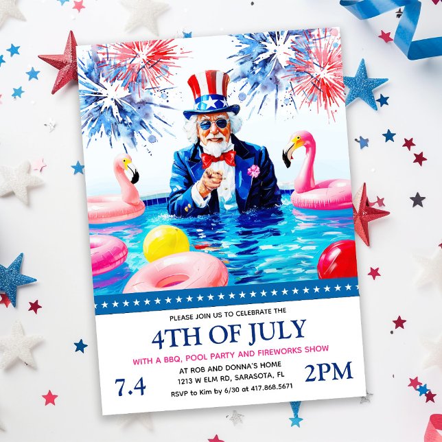 Convite para Festa de Piscina de 4 de Julho (Criador carregado)