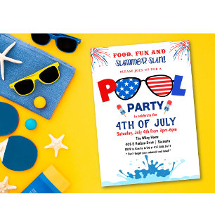 Convite para Festa de Piscina de 4 de Julho