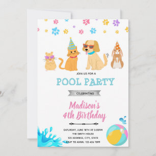 convite para festa de piscina de animais de estima