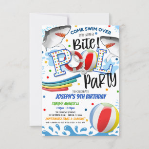 Convite para Festa de Piscina de Ataque de Tubarão