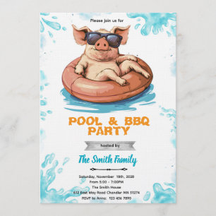Convite para Festa de Piscina de Porco e Churrasco