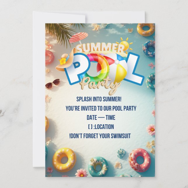 Convite para Festa de Piscina de Verão (Frente)
