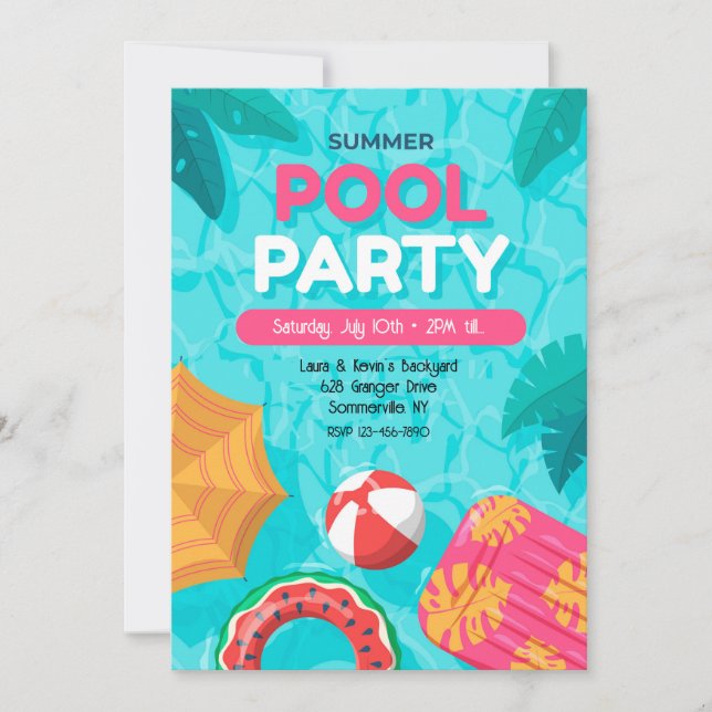 Convite para Festa de Piscina de Verão (Frente)