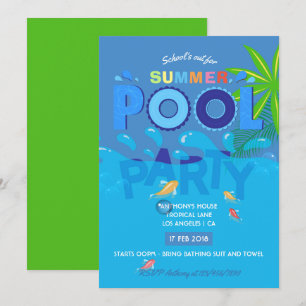 Convite para Festa de Piscina de Verão Fim das Aul