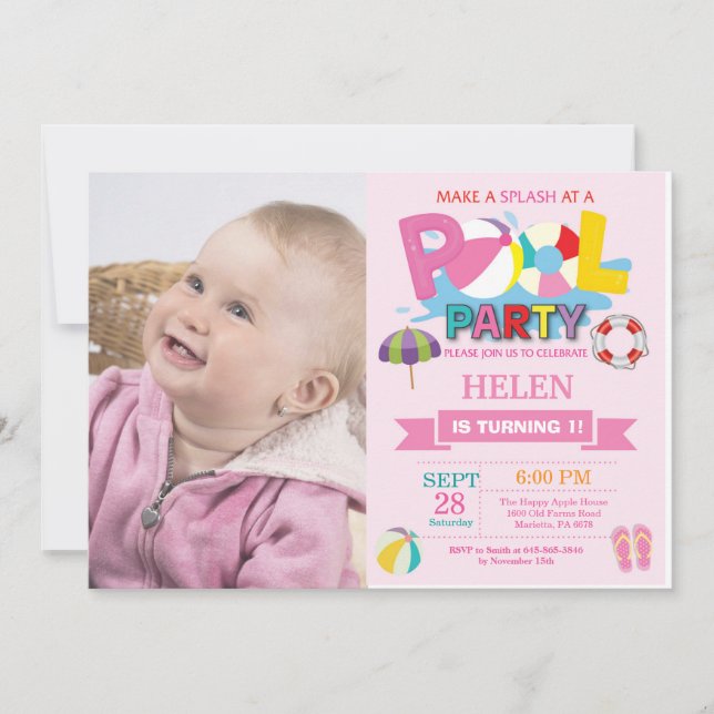 Convite para Festa de Piscina de Verão Splish Spla (Frente)