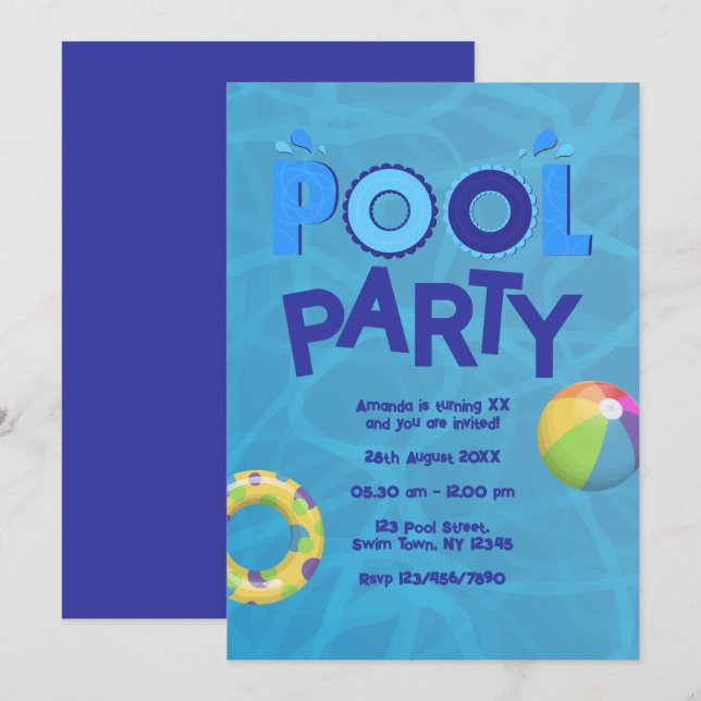 Convite para Festa de Piscina de Verão Tropical (Frente/Verso)