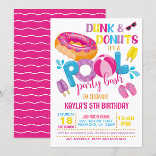 Convite para Festa de Piscina Dunk & Donuts