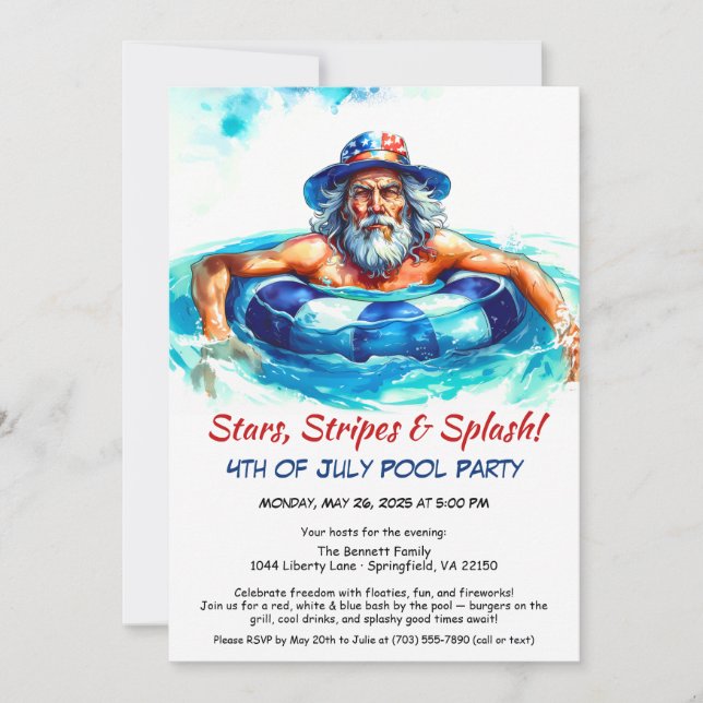 Convite para Festa de Piscina no Dia 4 de Julho –  (Frente)