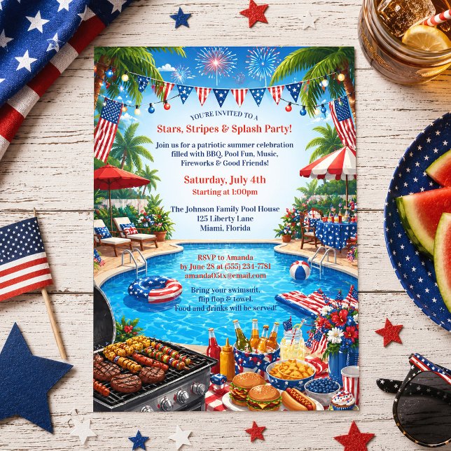 Convite para Festa de Piscina no Dia 4 de Julho Pa (Criador carregado)