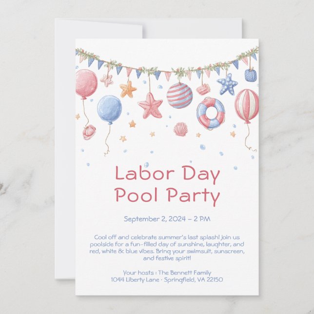Convite para Festa de Piscina no Dia do Trabalho V (Frente)