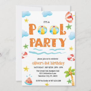 Convite para Festa de Piscina para Crianças 