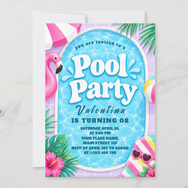 Convite para Festa de Piscina Pastel (Frente)