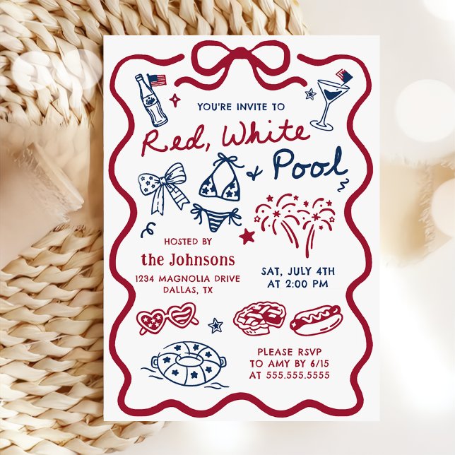 Convite para Festa de Piscina Vermelho e Branco de (Criador carregado)