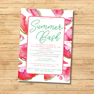 Convite para Festa de Piscina Watermelon Summer Ba