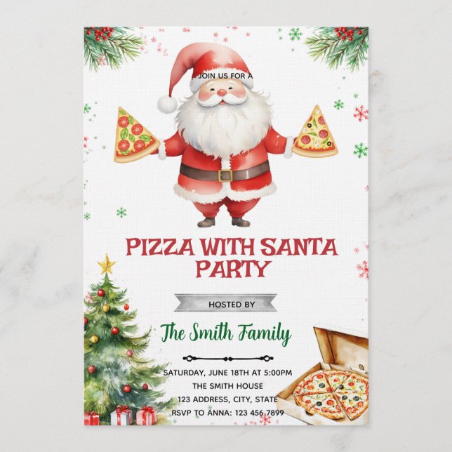 Convite para festa de Pizza Com Papai Noel (Frente)