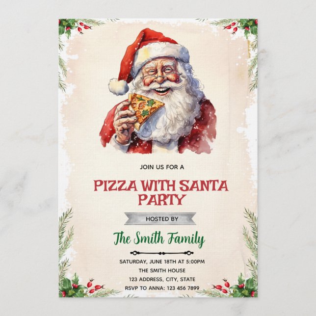 Convite para festa de pizza com Papai Noel (Frente)