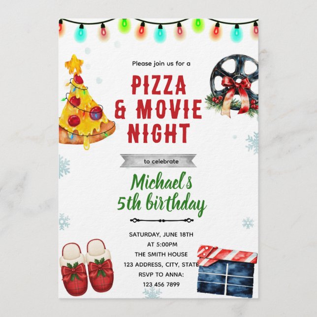 Convite para Festa de Pizza e Pijama de Filme de N (Frente)