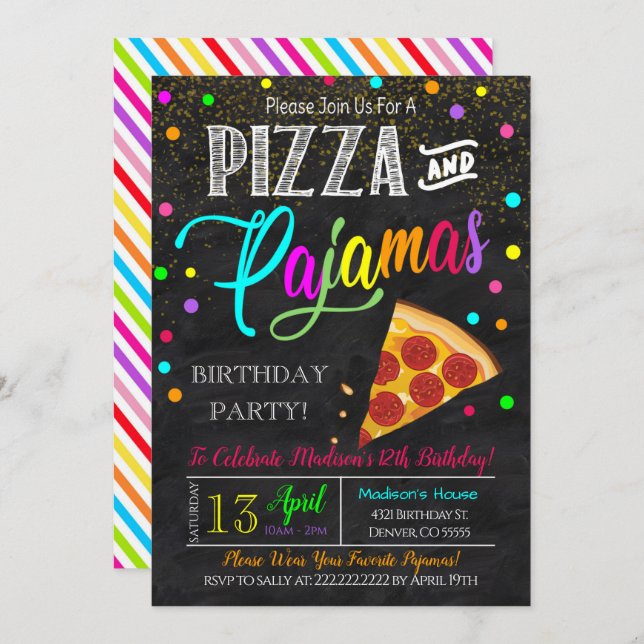 Convite para Festa de Pizza e Pijamas (Frente/Verso)