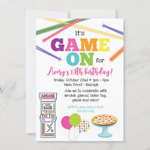 Convite para Festa de Pizza Game On Arcade