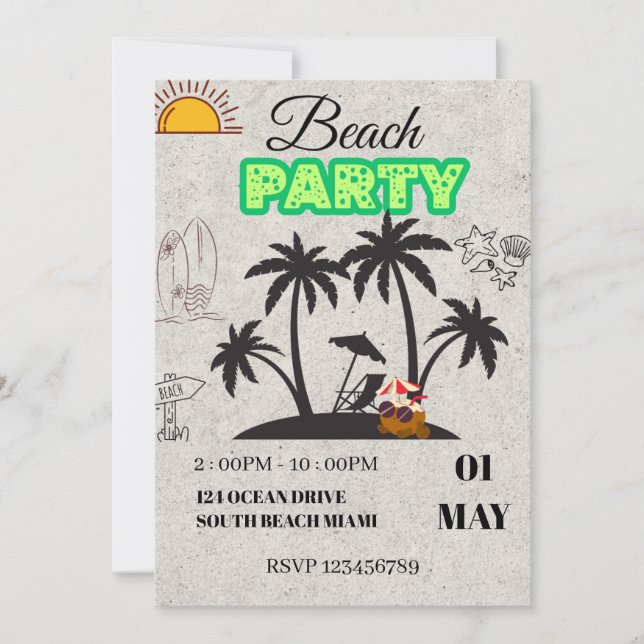 Convite para Festa de Praia ao Pôr do Sol (Frente)