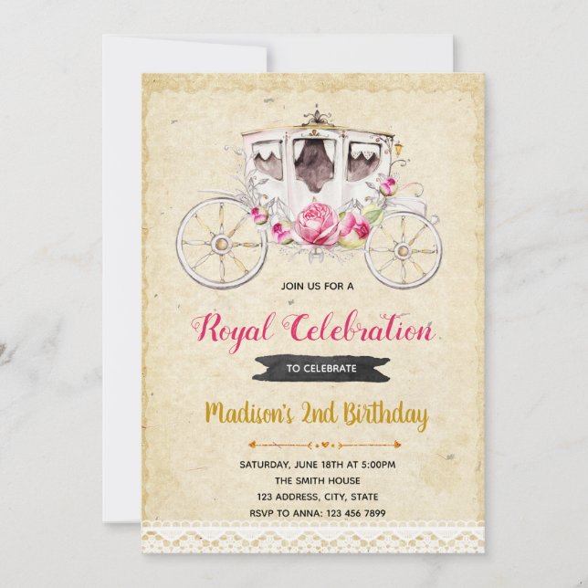 convite para festa de princesa rústica (Frente)