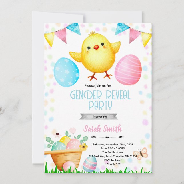 Convite para Festa de Revelação de Gênero de Pásco (Frente)