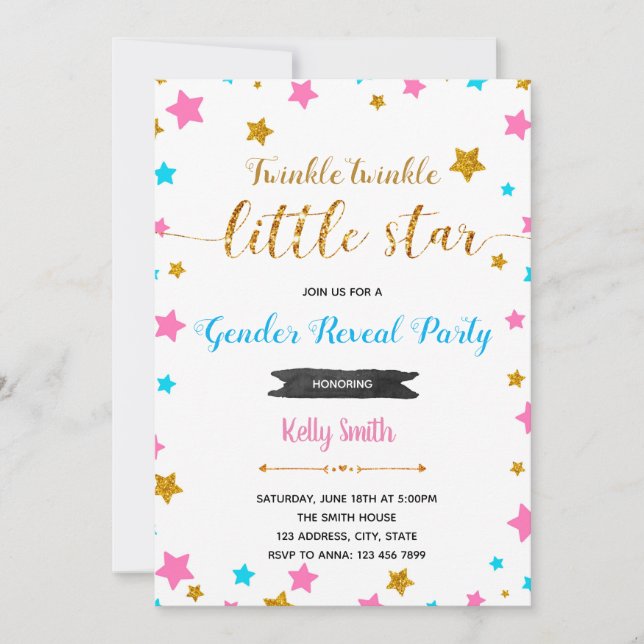 convite para festa de revelação de gênero Twinkle (Frente)