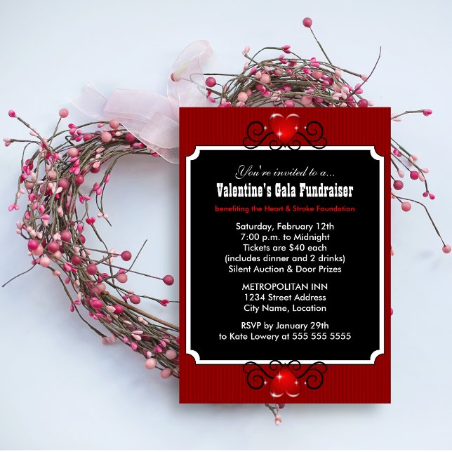 Convite para Festa de São Valentim (Valentine's Day party or gala invitation front view.)