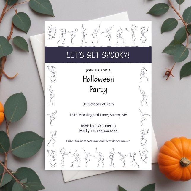 Convite para festa de Skeleton Dance Halloween - b (Criador carregado)