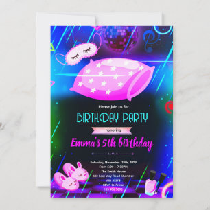 convite para festa de slumber neon