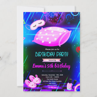 convite para festa de slumber neon